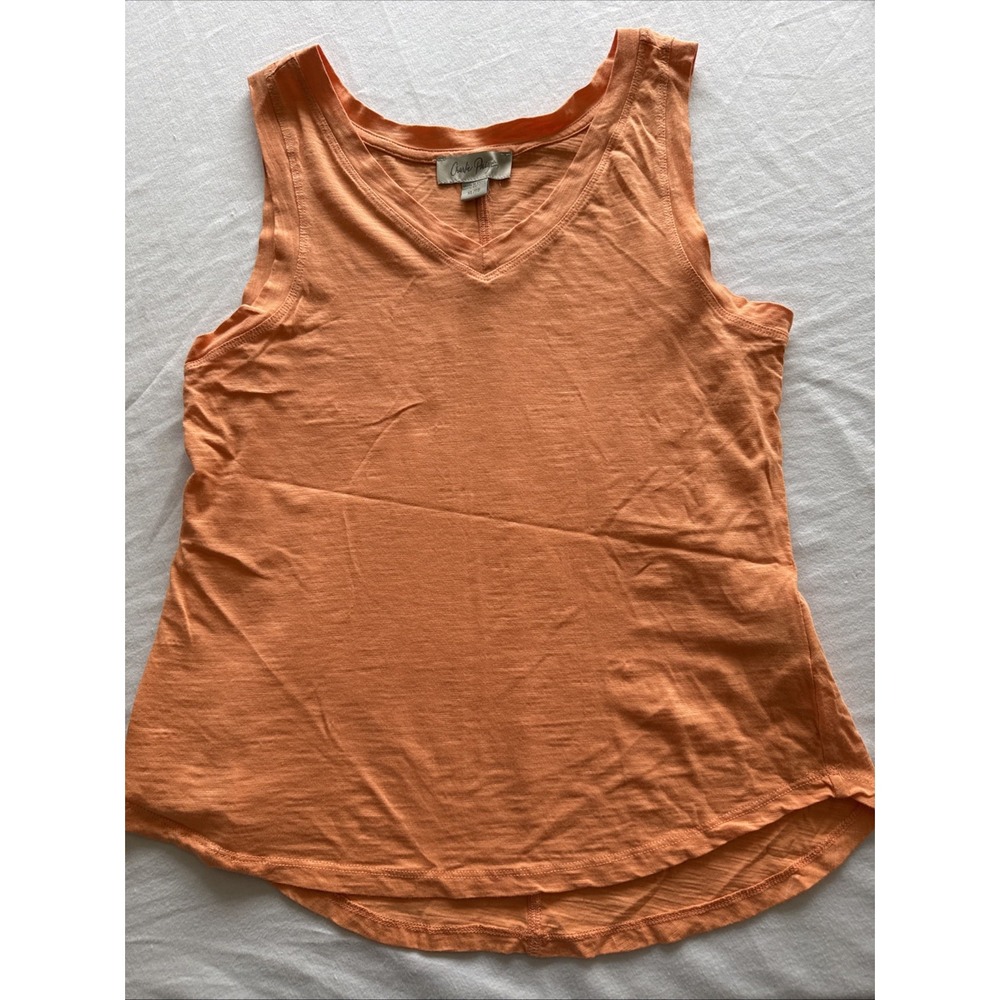Charlie Paige Women XL Orange Tank Top V-Neck Tunic Sleeveless Casual Solid